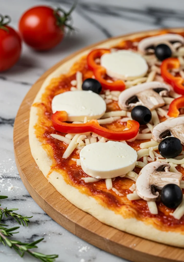 gluten free pizza crust with melty cheese and toppings